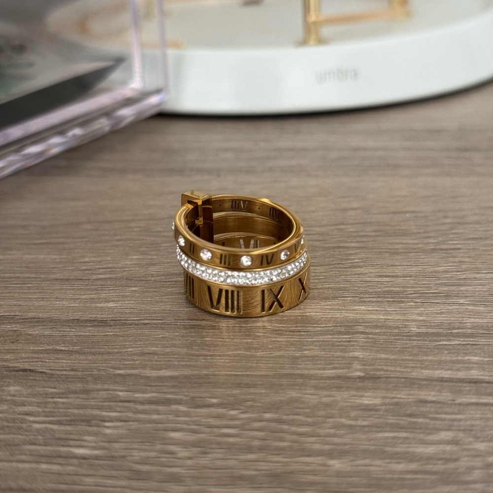 Gold Roman Numeral 3 Ring Stack